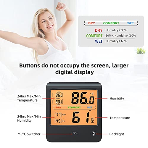 2 предмета, Стаен Термометър за Дома, Дигитален Влагомер, Монитор Стайна температура и Влажност на въздуха, с Голям LCD
