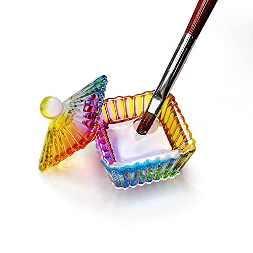 Стъклена Чиния с капак за акрилни нокти Crystal Rainbow Акрилна Течна пудра на Прах Стъклена Чаша за Течна съдове за нокти, Квадратна (YSHJB003-1бр)