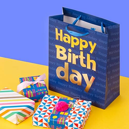 Подаръчни пакети Loveinside от хартия със Златен метален принтом Честит рожден ден, Подарък пакети среден