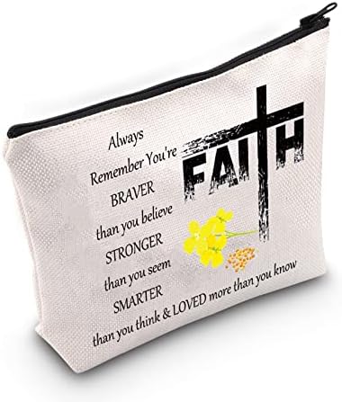 Косметичка LEVLO Faith Cross Mustard Seed Make up Bag Кристиан Подарък Религиозно Синапено Семе, Ти си Смел, по-Силен, по-Умен,