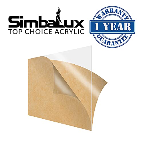 SimbaLux Акрилен лист От Прозрачен лят плексиглас 12 x 12 Квадратна панел с дебелина 1/8 (3 мм), Опаковка от 4 Прозрачни