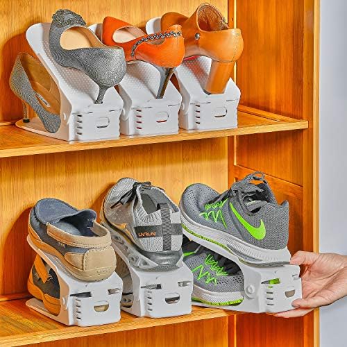 Органайзер за прорезей за обувки Yashong, Регулируем Двупластова Поставка за обувки 12ШТ, Спестяващ Място Държач за съхранение на 50%, Бял