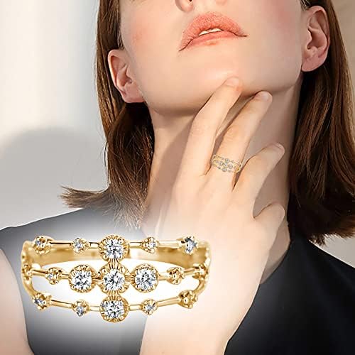 VEFSU Модно Дамско Ажурное диамантен Пръстен, Годежен Пръстен С Цирконием, Комплект пръстени за пръстите на краката (Злато,