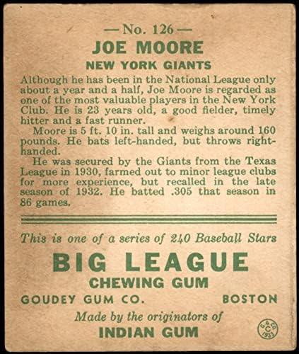1933 Гуди # 126 Джо Мур Ню Йорк Джайентс (Бейзболна картичка) VG Джайънтс