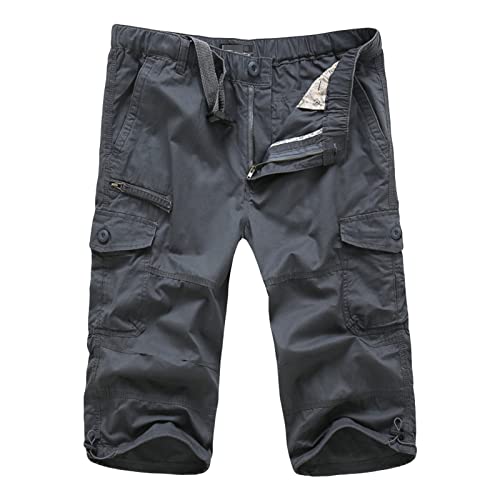 Мъжки къси Панталони-карго Свободно намаляване на 3/4, Саржевые Панталони капри с Еластичен колан и множество джобове,