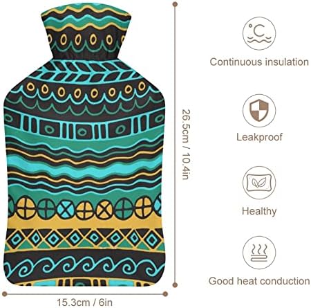 Бутилка за Гореща Вода в Етнически стил Boho Pattern2 с Мек Плюшен Калъф, Топло Гума Пакет За Впръскване на Вода 1000