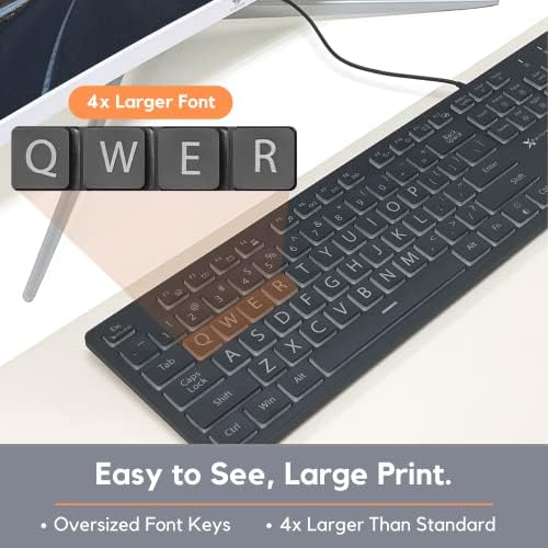 Комбинирана клавиатура и мишка X9 Performance с едър шрифт - Лесно различимые букви са осветени с едър шрифт - Жични клавиатура
