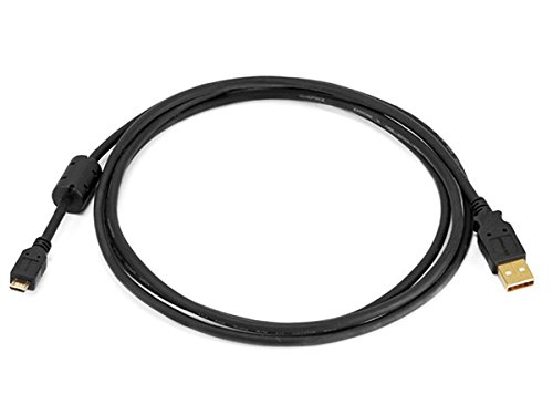 6 Фута кабел Monoprice A USB 2.0 конектор Micro 5pin 28/24AWG с ферритовым сърцевина (позлатен) (105458), черен