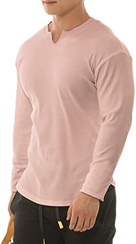 Мъжки ризи с Растягивающимися мускули, Тениски в Рубчик с дълъг ръкав, Ежедневни Панталони Обикновена тениска С V-образно