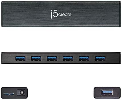 j5create 7-Портов хъб на данни USB 3.0 с дълъг кабел с дължина 3,3 фута [захранващ адаптер 20 W пълен] за Mac
