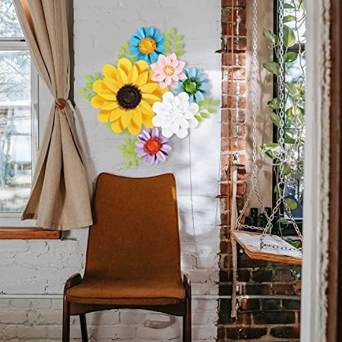 12 Бр. Цветни хартиени цветя за Декорация за стени, декорации с монограм, yellow 3D цветя слънчоглед за вечерни фонове,