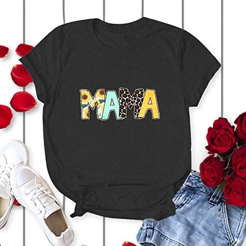 Дамски тениски на Ден на Майката С Леопардовыми букви Мама, Летни Тениски, Ежедневни Свободни Класически Ризи с кръгло деколте и Къс ръкав
