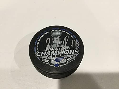 Роби Fabbri подписа хокей шайба шампиони в НХЛ Сейнт Луис Блус на Купа Стенли 2019 година с електронни автограф
