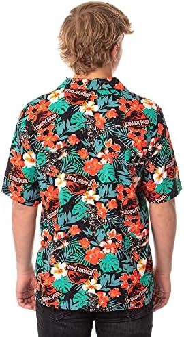 Мъжки Хавайска Риза с цветен модел на Динозавър Велоцираптора Джурасик Парк на копчета