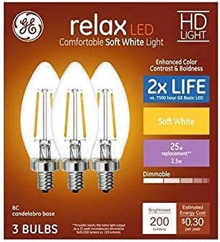 GE Relax 3-Pack Еквивалент на 25 Вата С Регулируема яркост Мека бяла led лампа B11 с регулируема яркост