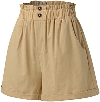 Дамски плажни шорти в голям размер, с джобове, Панталони Свободно намаляване в стил Бохо с Висока талия, Обикновена