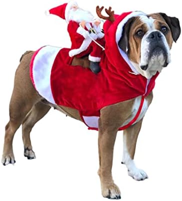Коледно Облекло за Кучета, Костюм на Дядо коледа-Кучета, Коледно Облекло за домашни любимци, Дядо Коледа, Езда на Кучето с Елени,