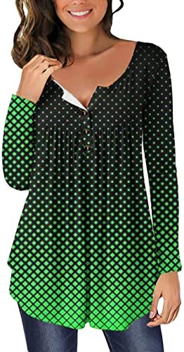 Дамски Блузи с дълъг ръкав, Елегантни Ежедневни Струящиеся Блузи копчета С V-образно деколте, Риза Henley, Туника