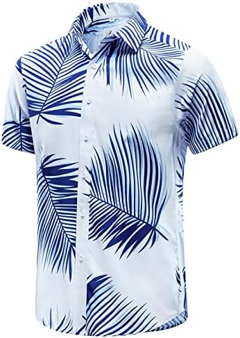 Комплект мъжки Хавайски ризи и Шорти EUOW, Комплект от 2 теми, Дрехи за почивка на плажа, на копчета с Къс ръкав