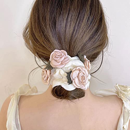 Корейската ластикът за коса с слоеным крем и мехурчета, дамски аксесоари, елегантни дъвка за коса с цветя, веревочная