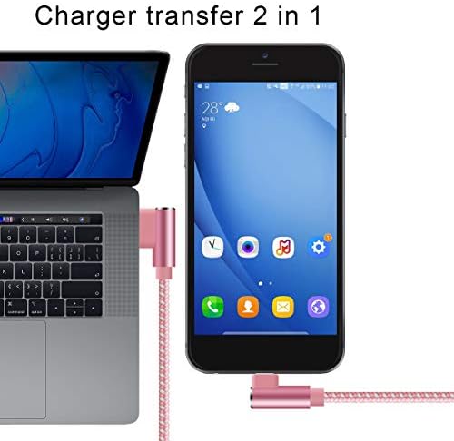 Удължен Правоъгълен USB кабел Type C с дължина 10 метра, Кабел за бързо зареждане на 90 Градуса за Samsung Galaxy S9 S10 Note 9 8 S8 Plus, LG V30 V20 G6, Google Pixel, Huawei P30 (Розово злато, 10 метра)