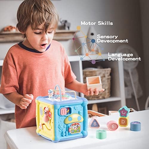 Wenbo Кубче за занимания с дете, модул за Обучение Сортер под формата на Фигури, Детски Сензорни играчки, Музикални играчки,