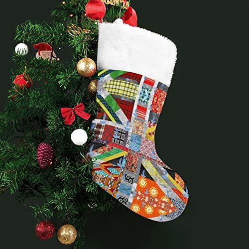 Юниън Джак Великобритания Британски Флаг Коледни Чорапи, Чорапи с Плюшено Камина, Висящи за Домашен интериор Елхи
