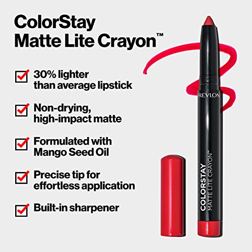 Червило REVLON ColorStay Matte Lite за цветни моливи с вградена острилка ви, устойчиви на петна, Водоустойчиви,