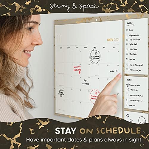 Стенен календар за 12 месеца на 2022 година – Златен Магнитен Дневник за хладилник с 3 размери стикери - Плътна
