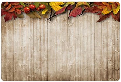 Ambesonne Есента Подложка за домашни за храна и вода, Есенни Листа и Плодове за Реколта Дървен фона на Ярка Ботаническата