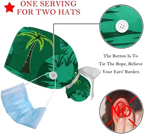 2 Опаковане на Работни шапки за еднократна употреба с Пуговицей, Зелена Луна, Кокосово Дърво, Буйни Търкане-Шапки