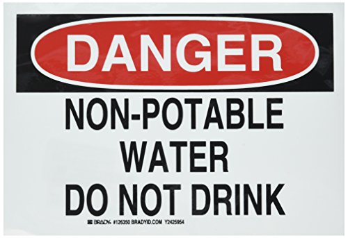Брейди 126350 Знак на химически въздействия и опасности, Надпис да Не се пие вода, не е подходяща за пиене, Ръст от 7 инча, тегло 10 инча, Черно и червено на бяло