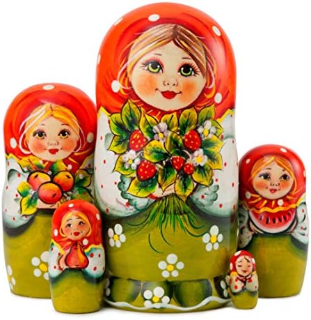 МУАРО гнездене кукли Matryoshka Дървена Полагане на Вложеният Набор от 5 Парчета Дървена Кукла Ръчно изработени