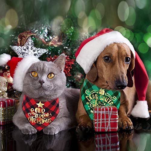 Коледна Кърпа за Кучета, 2 Опаковки Празнична Кърпа за котки, Фланелен Престилки в Клетка от Бъфало, Шалове, за Малки, Средни