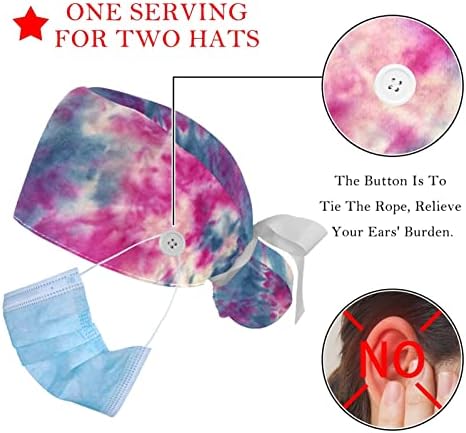 2 Опаковане на Работни шапки за еднократна употреба с Пуговицей, Цветна Боя за Вратовръзка, Начесанные Търкане-Шапки За Жени С Дълги Коси