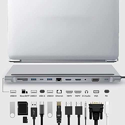ZHYH 12 в 1 C USB Хъб Докинг станция за лаптоп Type-C с двойна съвместимостта /VGA/USB 3.0 Хъб/ Адаптер за док-станция