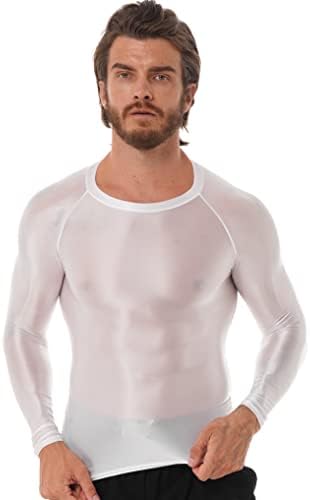 Doomiva Мъжки Блузи с дълъг ръкав, Облегающая Тениска с кръгло деколте, Однотонная Еластична, Спортно Облекло, Коригиращото
