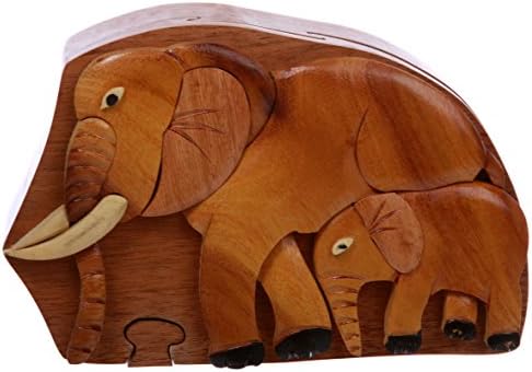Любител на Слонове Ръчно изработени Дървени Secret Ковчег-Пъзел за Бижута, Подарък за Дама или мъж