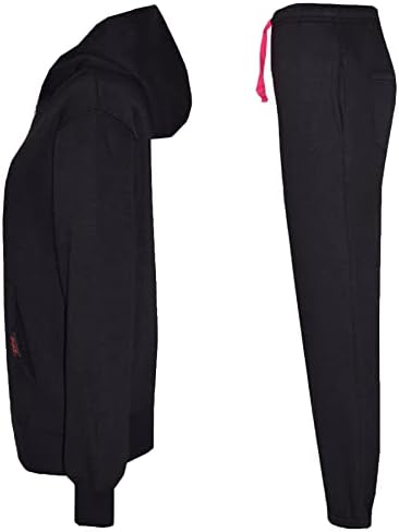 Детски Обикновен спортен костюм A2Z 4, Контрастная Руното hoody с качулка за бягане - T. S, Контрастная покритие, Черно и розово