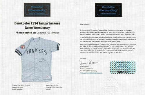 Използван в играта Снимка на Дерек Джетера Отговаря на Подписанной Тениска Начинаещ Ню Йорк Янкис от 1994