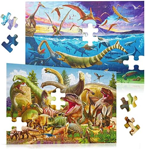 Комплект подови пъзела с динозаври 2в1 (всеки 48 бр. с размери 3х2 метра), Пъзели за деца на 3-5 години, Пъзели