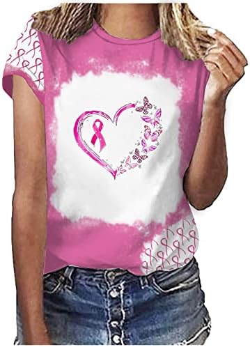 Информираността за рака на гърдата, Тениски за Жени, Розова Тениска с кръгло деколте и Къс ръкав, Блузи, Празнични Ежедневни