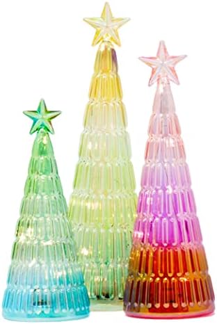 Red Co. 11, 9,5 и 8 Различни Стъклени Коледни Фигурки с led осветление, Декор за празничния сезон – Переливающаяся Rainbow