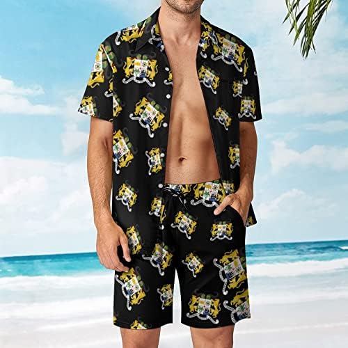 Герб Бенин Мъжки Хавайски Комплект от 2 теми, Ризи с къс ръкав копчета, Плажни Панталони на Свободния Намаляване,