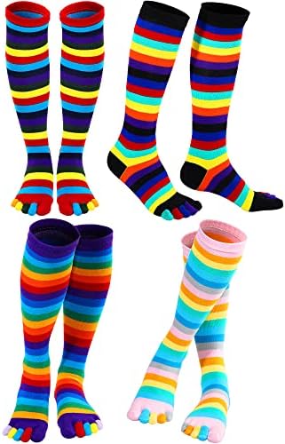 Zhanmai 4 Чифта Чорапи с Розови Пръсти, Многоцветни Чорапи над Коляното Чорапи с 5 Чорапи До Бедрото, Гамаши в
