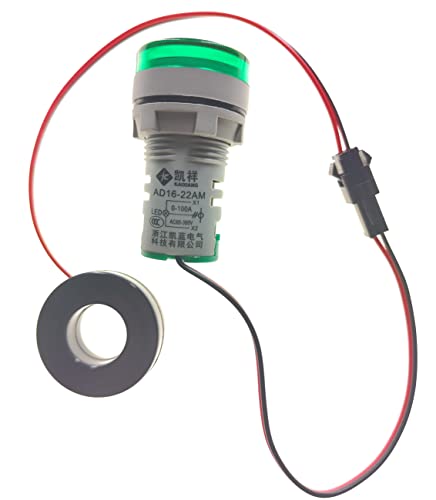 Szliyands 3 бр. Дигитален Дисплей Led ac, 22 мм Кръгла Корона led Тестер ток 0 ~ 100A Амперметър Монитор (Зелен)