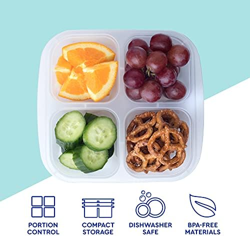EasyLunchboxes® - Кутия за закуски Bento - за Многократна употреба, Контейнери за хранене с 4 отделения за училище, работа и
