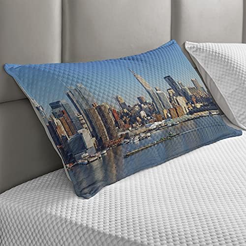 Стеганая Калъфка Ambesonne New York, Градски пейзаж на Манхатън, с Емпайър Стейт Билдинг Панорама Над реката, Стандартна