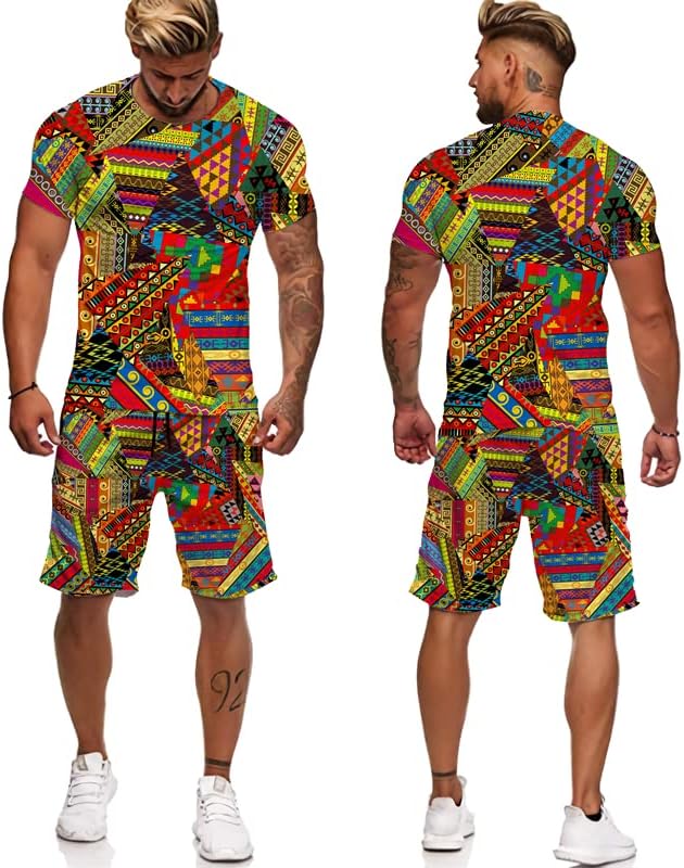Комплекти женски/мъжки тениски с африканските принтом, Ретро Мъжки спортен костюм / Върховете / къси Панталони,