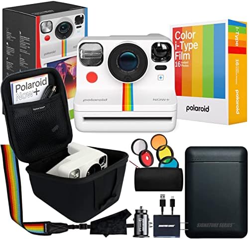 Polaroid Originals Now + Плюс Моментално камера, Bluetooth I-Type 2-ро поколение с Допълнителен комплект филтри за обектива, 16 Цветни снимки и зарядно устройство Signature Series